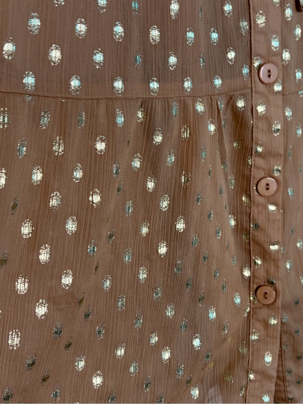 Tan and Metallic Gold Dot Tired Listicle Midi Dress - Picture 5 of 8